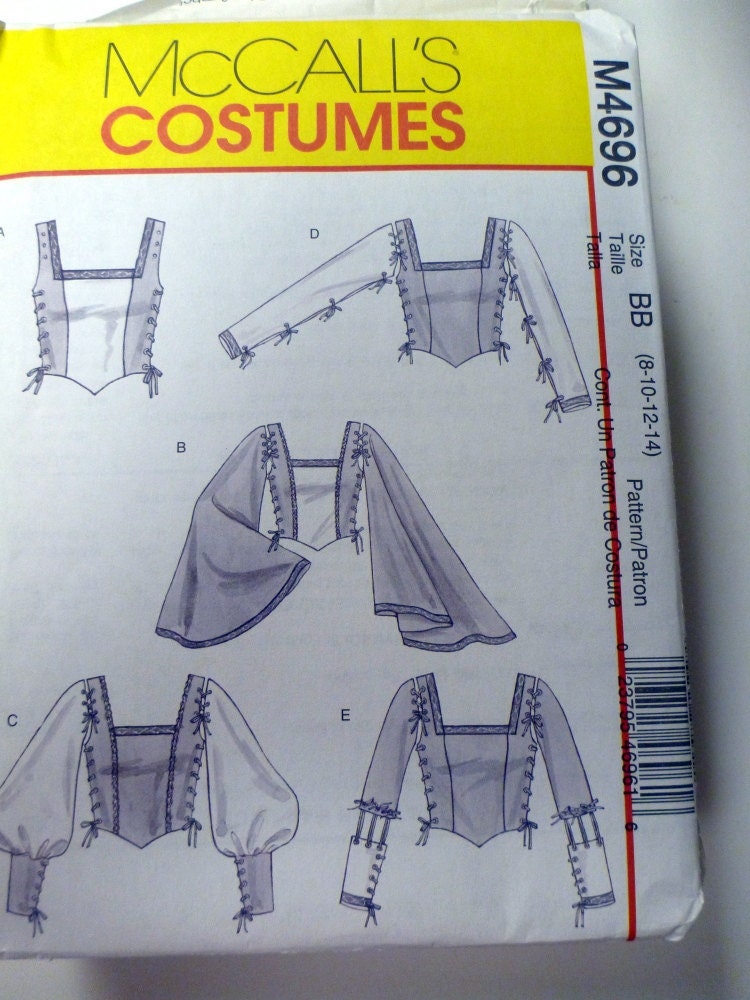 Sale 30% Off Renaissance Costume Pattern Misses' Tops McCall's4696 Bust 31.5- 36 inches Uncut Complete