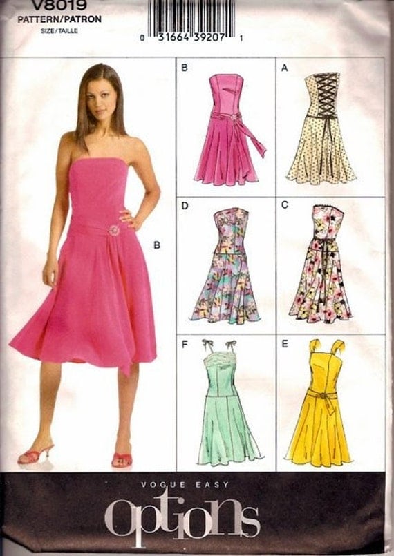 Sewing Pattern Vogue 8019 Misses' Evening Dress Uncut Complete Size 6-10