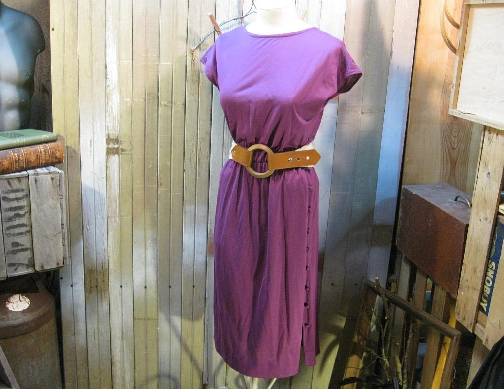 Purple dress Vintage 1970s boho  faux wrap sleeveless Small Medium