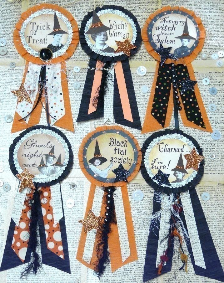 HALLOWEEN WITCH Art Pins Badges E PATTERN  - doll pdf jewelry ribbon paper crepe star primitive salem ghouls witchy altered party