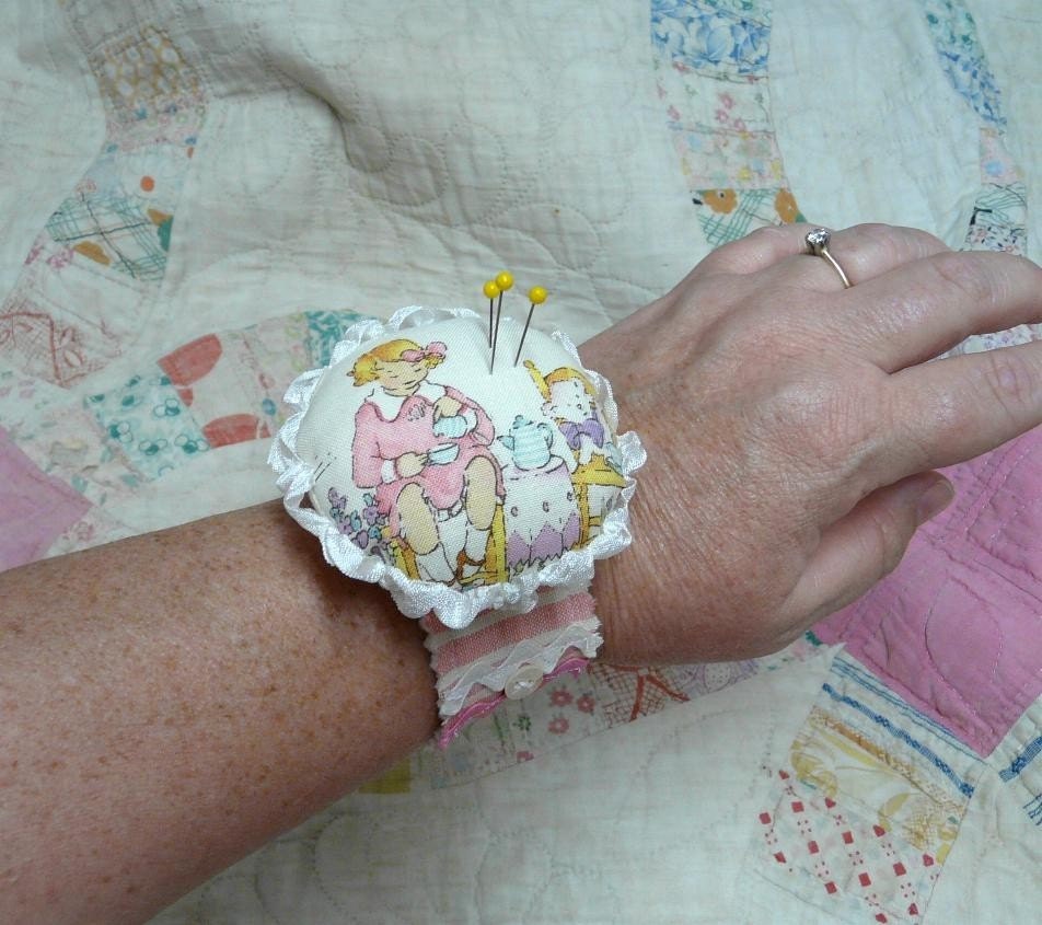 New Wrist Cuff Pincushion E Pattern - primitive Pdf  bracelet pin keep cushion specialty fabric rubber stamps buttons scrunched seam binding