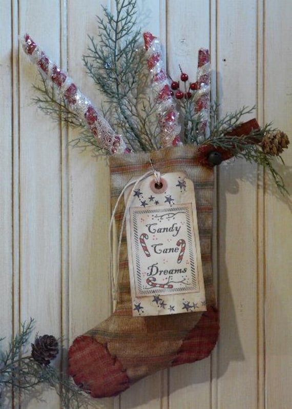 Christmas Stocking Tags & primitive Peppermint Sticks E Pattern - holidays decor Pdf  scrapbooking collage art papers