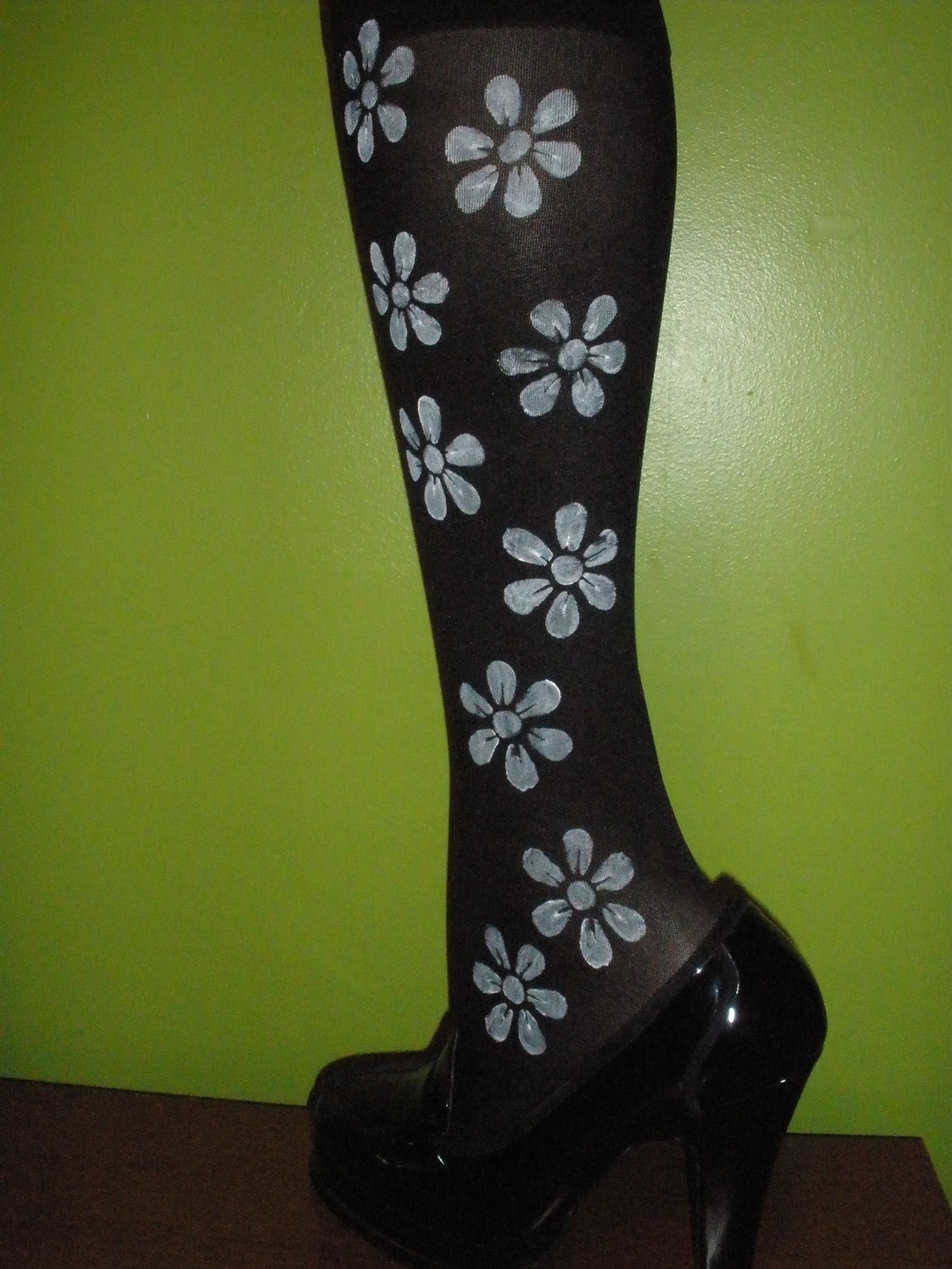 Beautiful Embellished Custom Painted Ladies/Womens Knee Highs Nylon Socks
