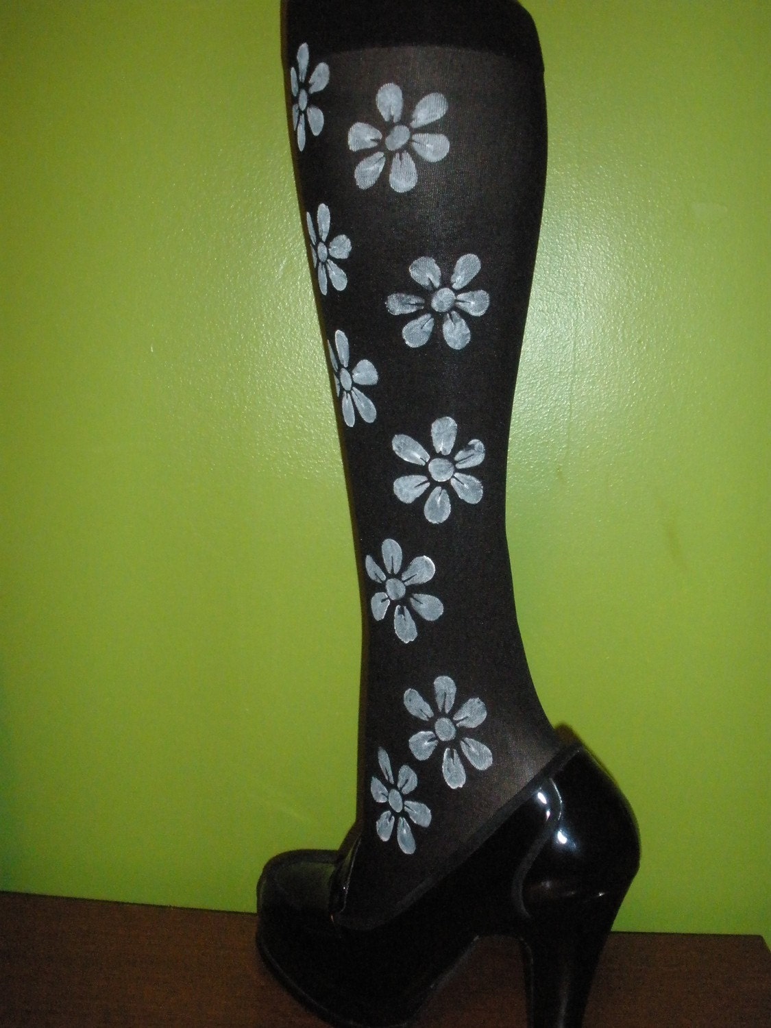 Beautiful Embellished Custom Painted Ladies/Womens Knee Highs Nylon Socks