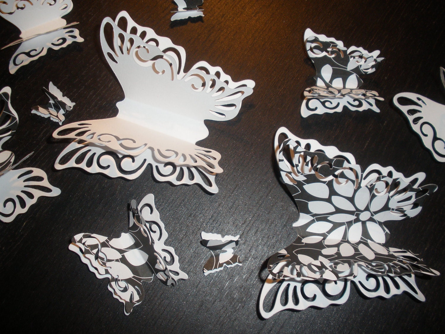 20 Fablous Black and White Double Wing Butterflies ,3D, Art, Paper, Wall Decor,Girl Room, Nursery, Wedding, Baby Shower