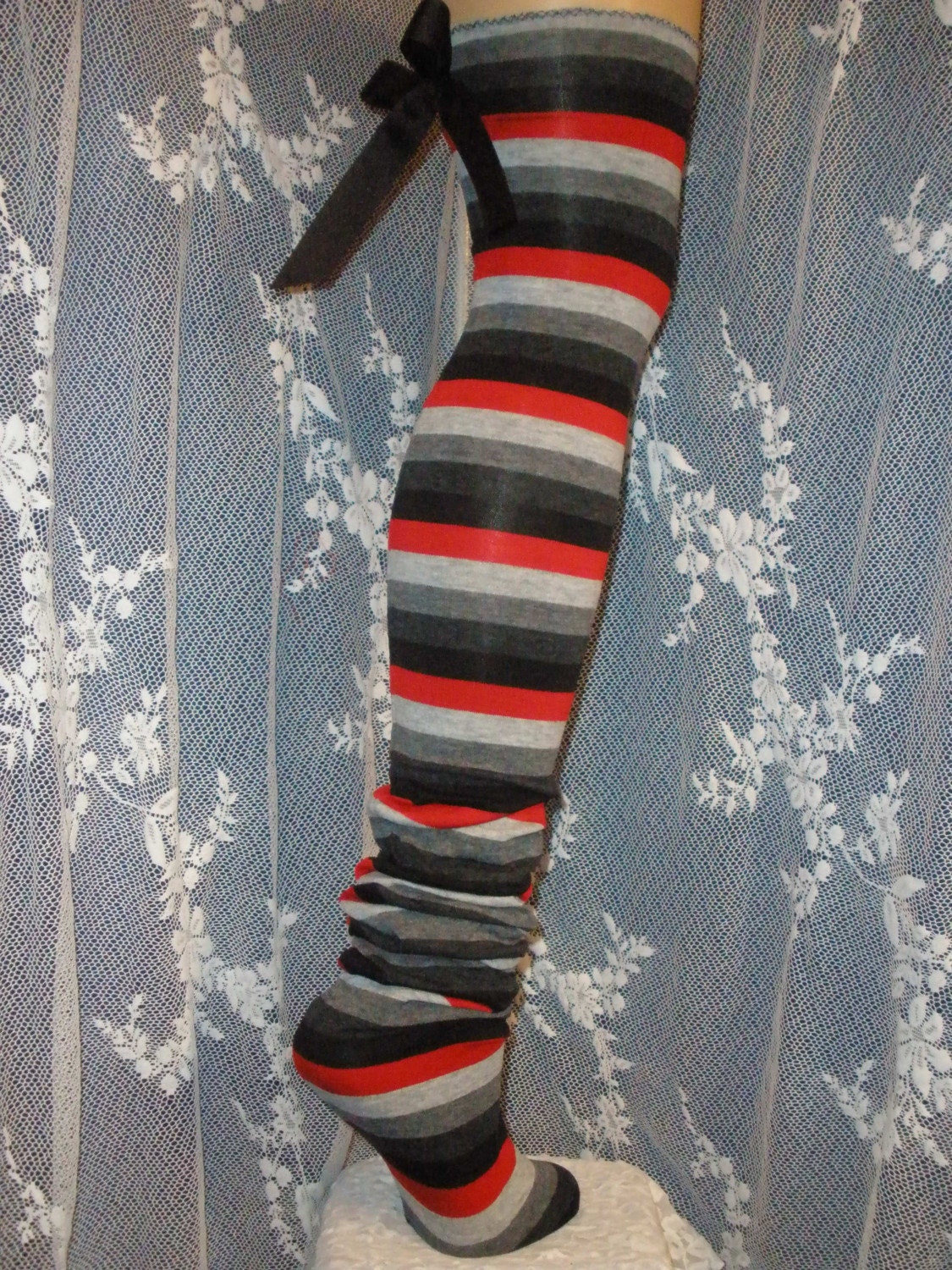 Adorable 2 Wear Scrunchie Stocking Socks with Attractive Bow on Back, (Last Pair of this Style Print)