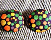 Earthtone Circles Fabric Button Earrings 1 1/2"