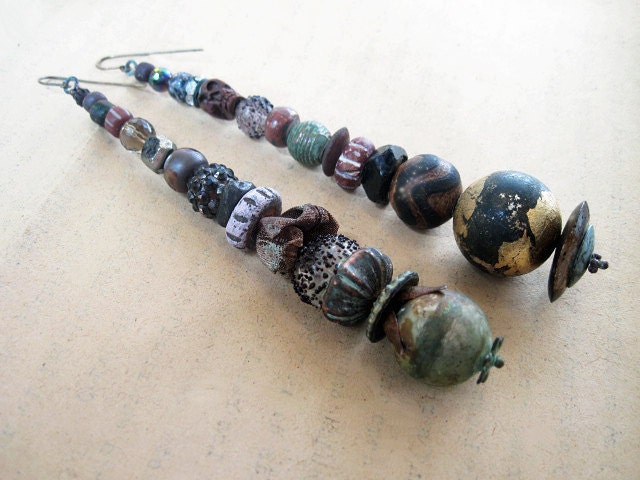 The Peasant. Rustic Gypsy Tribal Assemblage Earring Dangles.