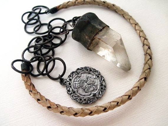 To Cast a Spell. Victorian Tribal Crystal Quartz Point Necklace.