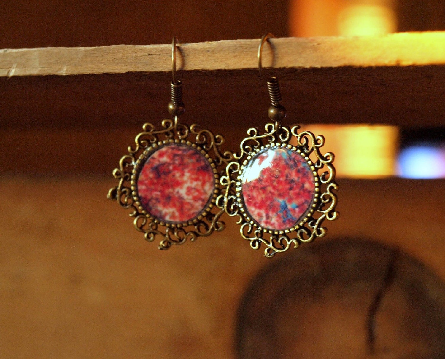 Cherry Blossoms Antique Photographic Earrings