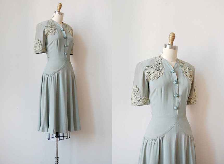 vintage 1940s grey filigree lace dress | RUE DU RUNARD DRESS
