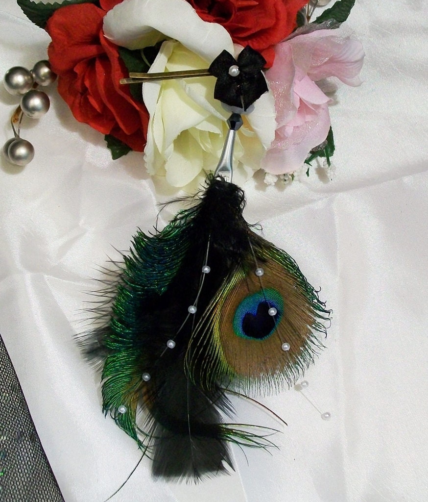 Bows and Peacocks Feathered Hair Extension Barrette