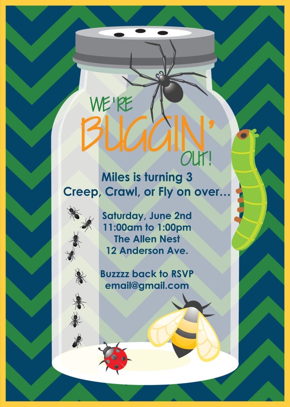 Printable or Emailable Bugs Insect Birthday Party Invitation
