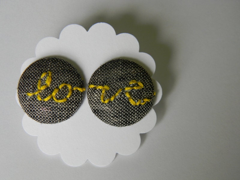 hand stitched button covered post earrings
