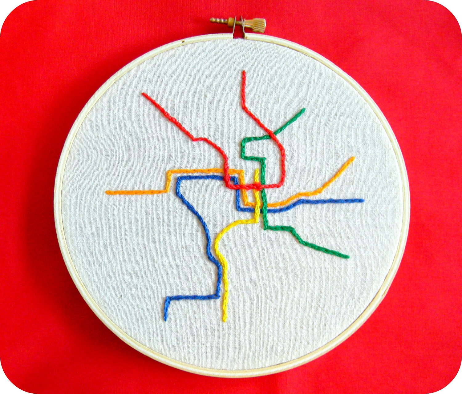 Washington DC Metro Map Embroidery Hoop Art. Hand Embroidered.