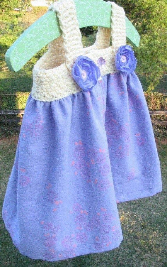 Baby  summer dress for 6 to12 month old in lavender and yellow cotton