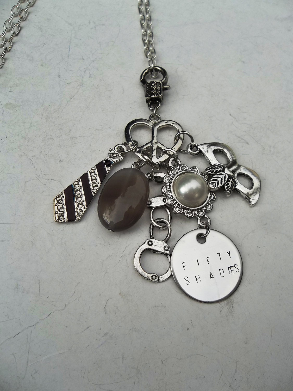 My Fifty Shades of Grey Long Cluster Necklace Hand Stamped Inspired by the Book
