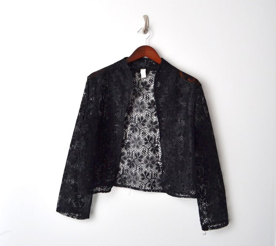 Vintage BLACK lace sweater bolero size L
