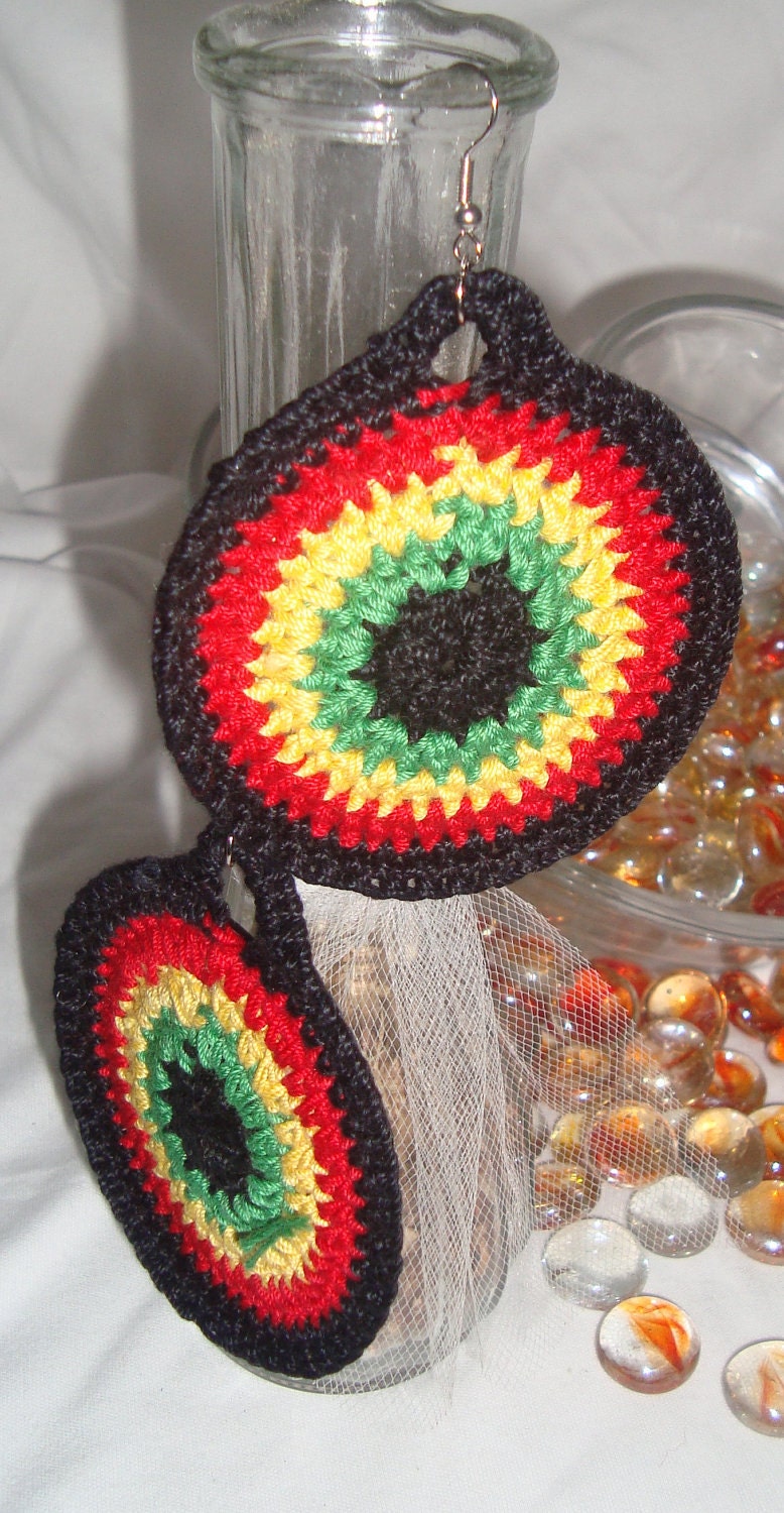 Bob Marley Inspired-Crochet Hoop Earrings-3 different pairs at 12.00 each