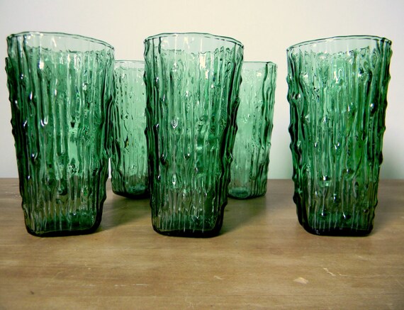 Vintage green bamboo glassware