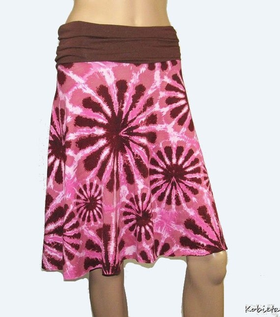 *Kobieta SALE* Womens Pink&Brown Tie Dye Jersey Skirt-Size XXS-SM-1/2 Circle Skirt w/Yoga Waist