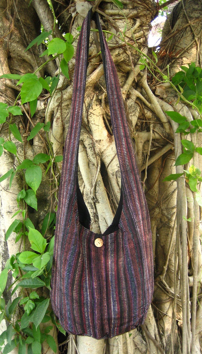 Sling HIP Shoulder bag Hand woven cotton Fabric 17 mix color stripes ethnic