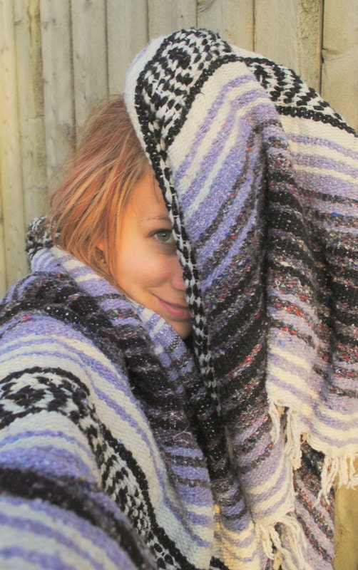 BLACK FRIDAY SPECIAL vintage indian mexican blanket lavender purple white gray rainbow mix navajo stripes