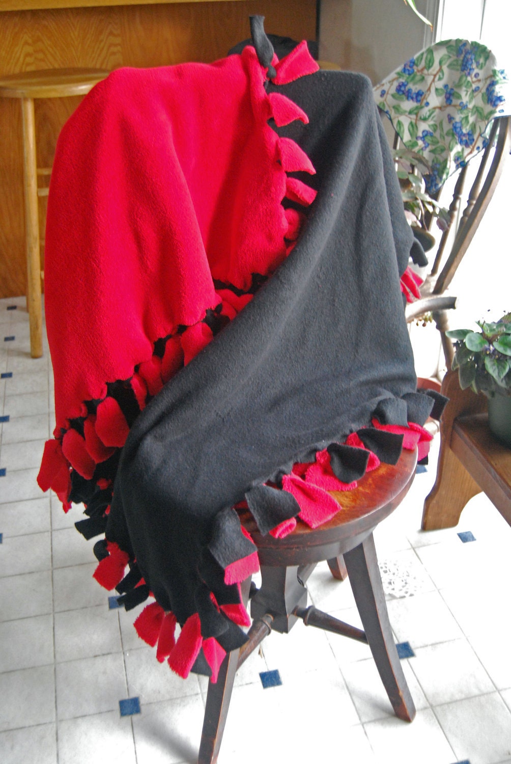 Hand-tied Red and Black Reversible Throw Blanket