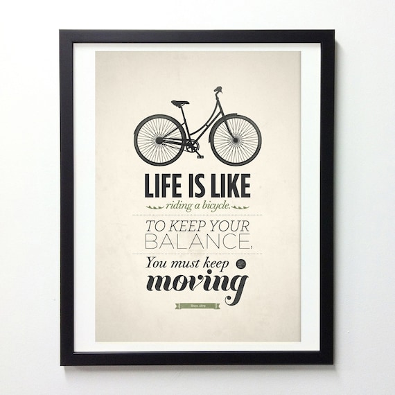 Life Quote typography poster - Life is like riding a bicycle - Retro-style quote art print A3