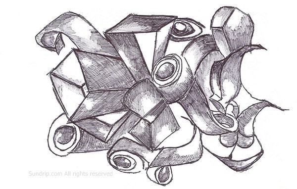 Original Black and White Abstract Geometric Ink Drawing No3