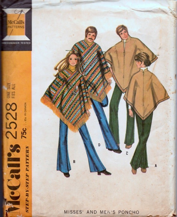 Vintage 1970 Sewing Pattern McCall's 2528  Poncho  Complete Uncut