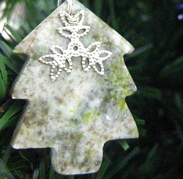 SALE Snowflake on Tree Decoration. Connemara Marble Ornament from Ireland.