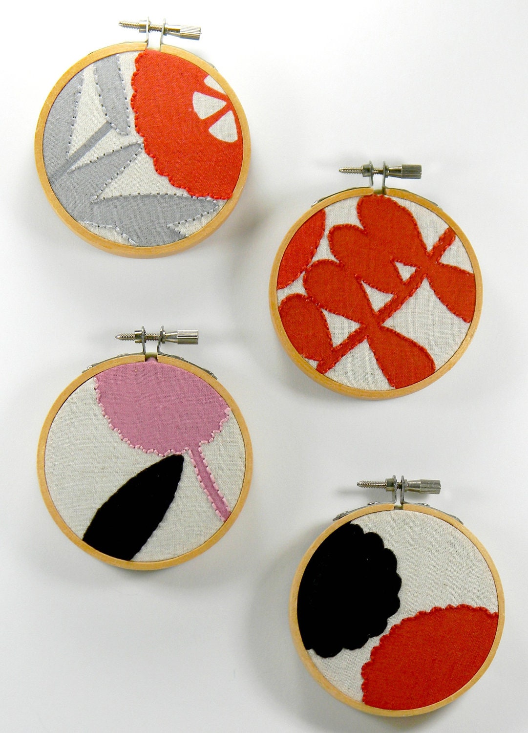 Set of 4 Ultra Mini Fall Design Embroidery Hoop Art