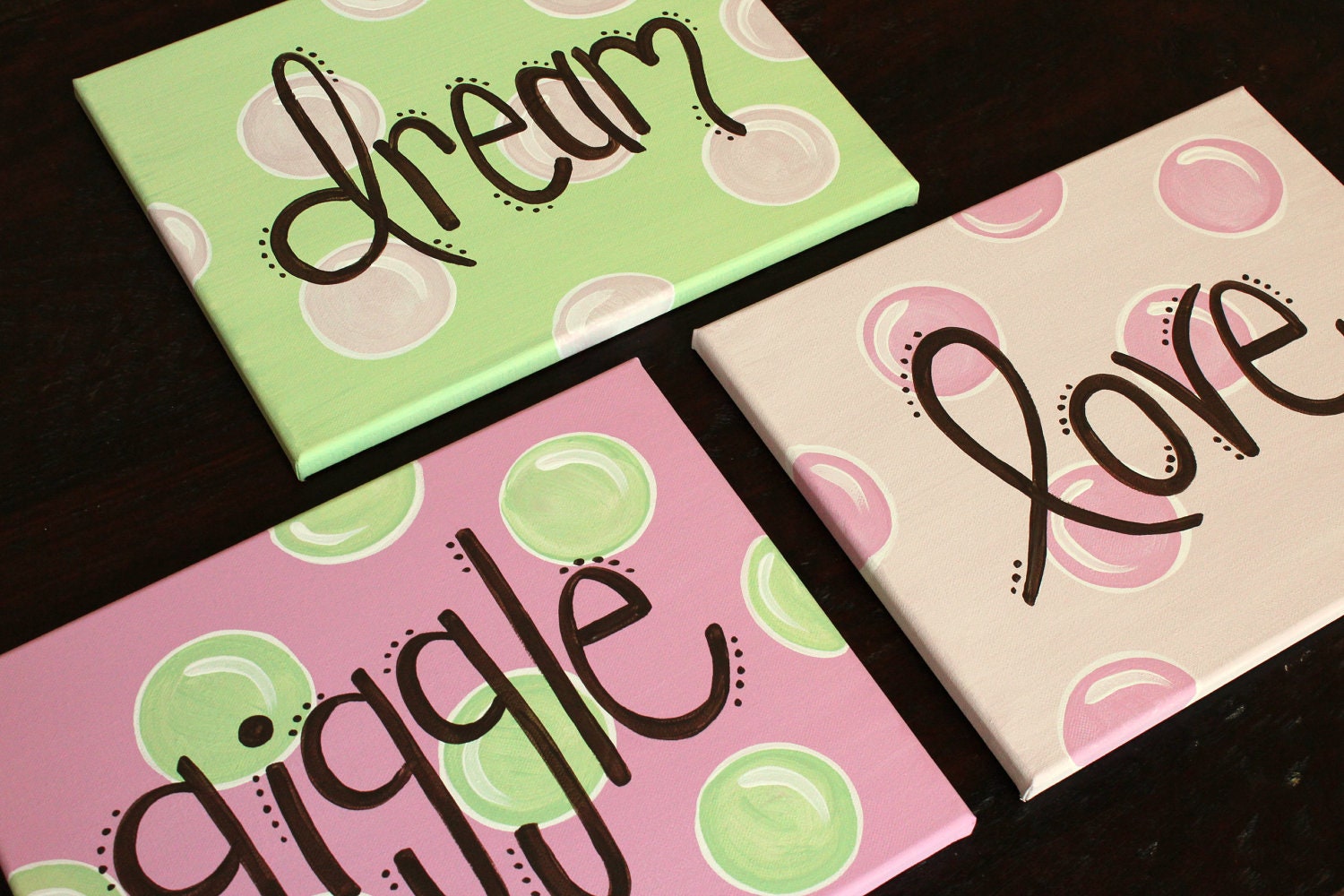 dream, love, giggle 11x14(set of 3) READY TO SHIP