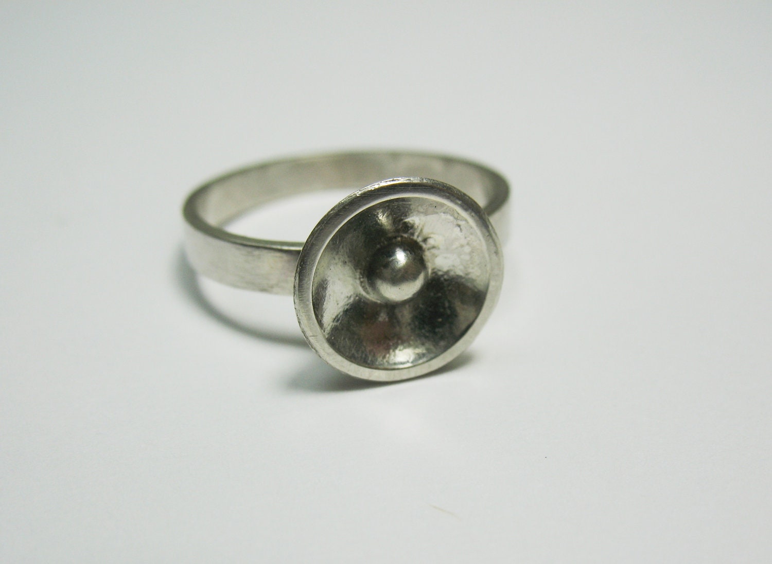 Silver Domed Disc with Granule, Circle and Ball Ring, Pea in a Pod Jewelry