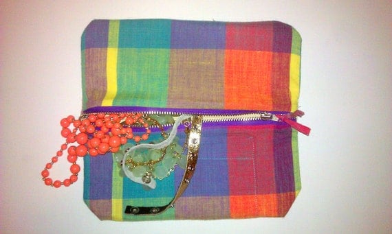 Bright Flannel Patterned Makeup/Jewelry Bag Fully Lined