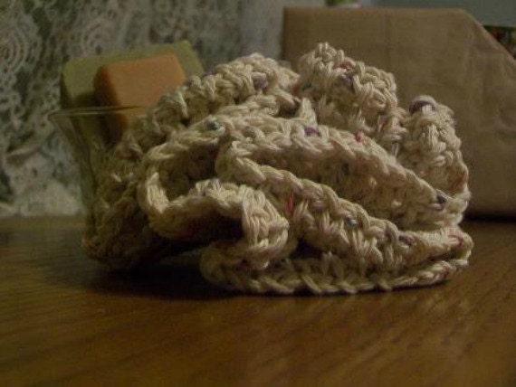 Bath and Shower Scrubbie 5 inch Crocheted Cotton Oatmeal colored