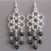 Daring Silver Plated and Black Glass Bead Chainmaille Earrings