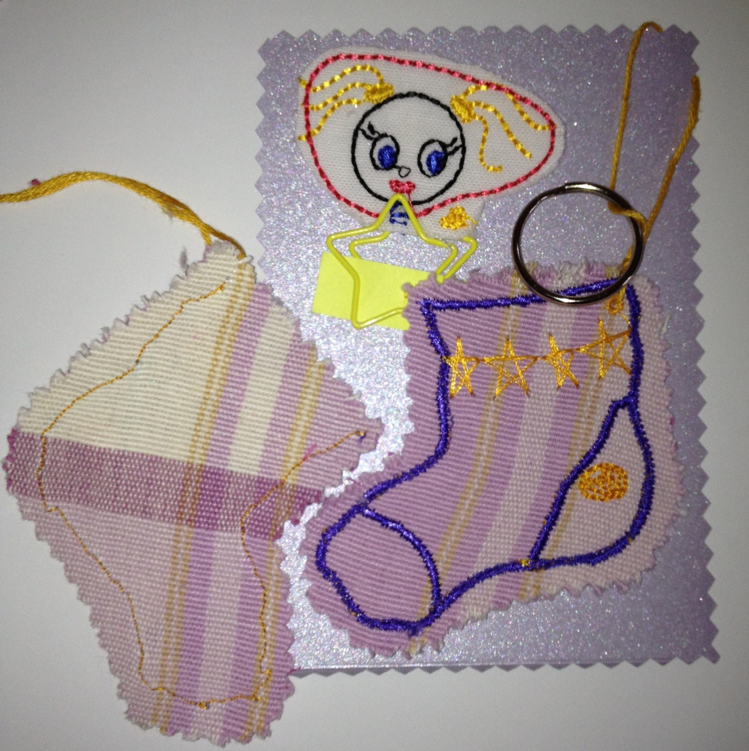 Gift Stocking Set - Key Ring Stocking pouch & Embroidery Girl, Paperclip/bookmark