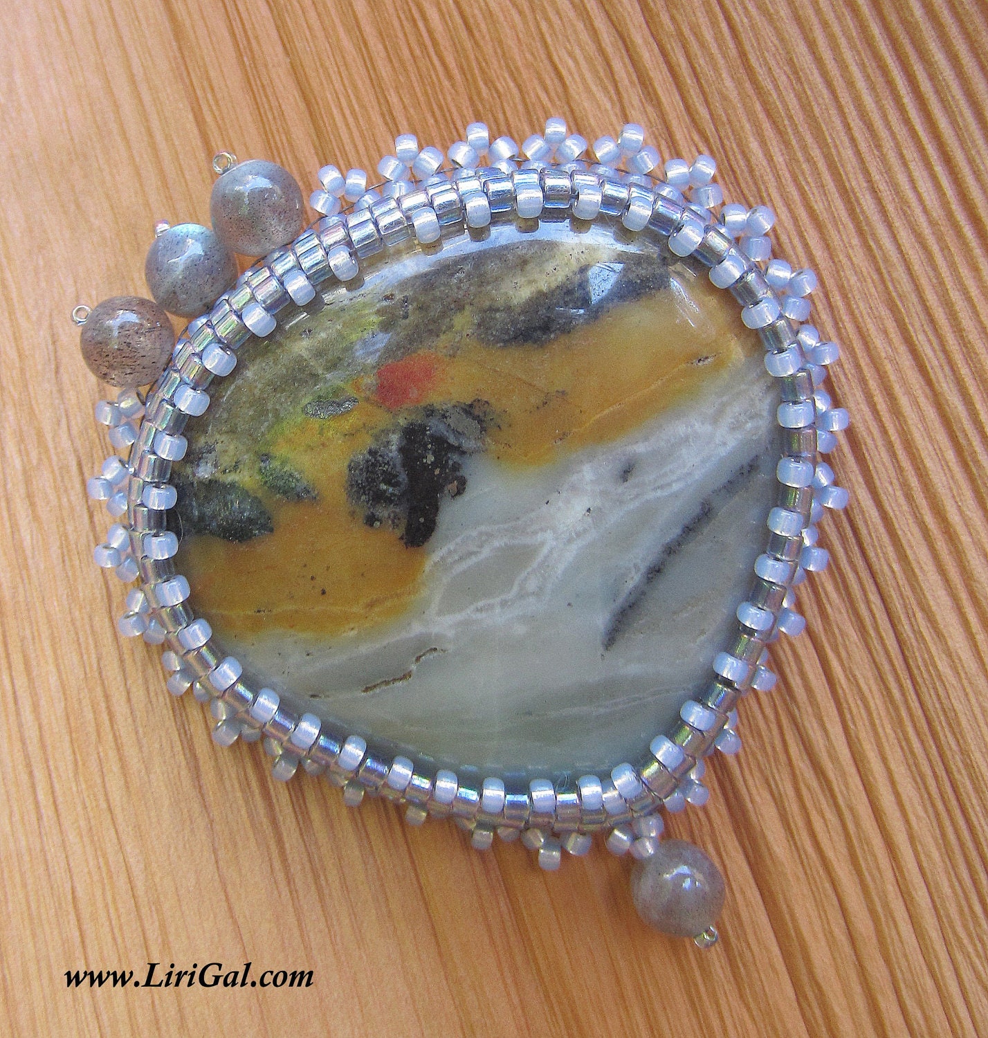 Winters Misty Dawn. Bead embroidered brooch EBWC