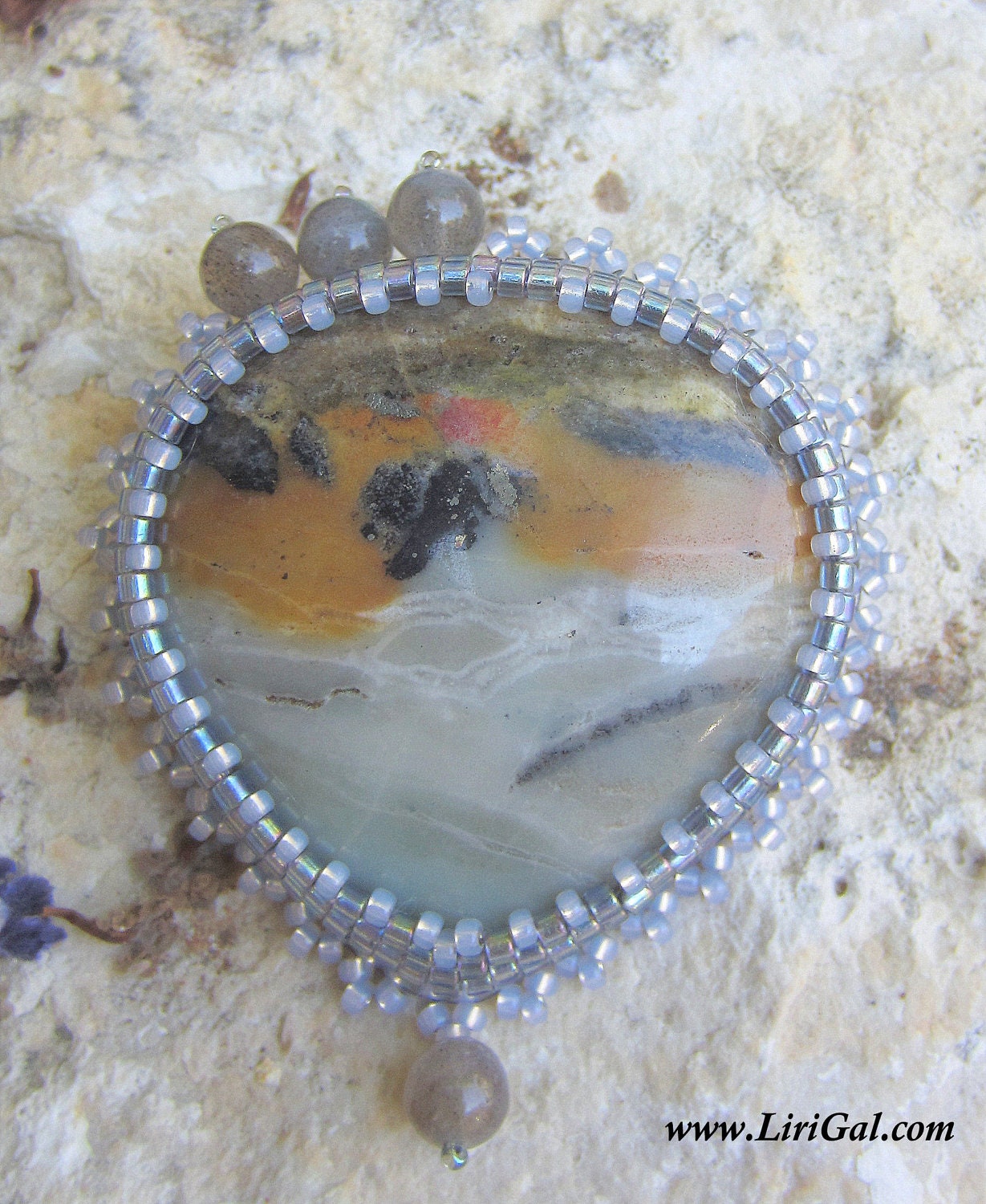 Winters Misty Dawn. Bead embroidered brooch EBWC