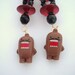 Domo earrings recycled vintage kitsch mustache red and black danglers