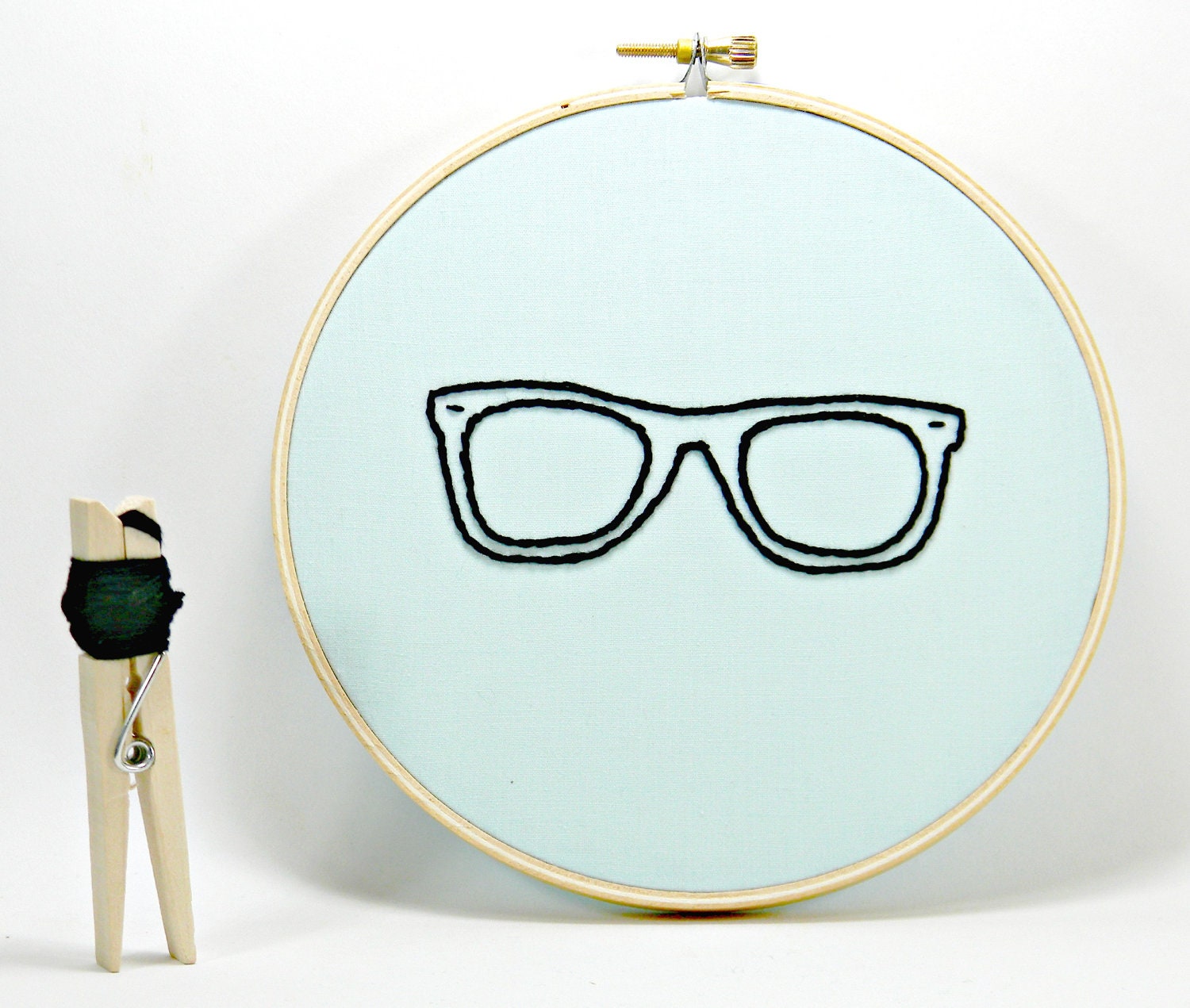 Nerdy Glasses Embroidery Hoop Art. Hand Embroidered.