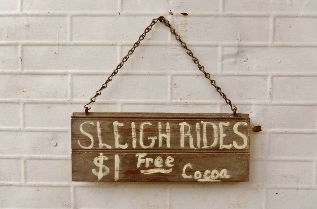 Handpainted Sign - Antique Wood Salvage - SLEIGH RIDES