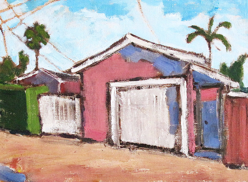 Pink House and Palm Trees- San Diego Painting