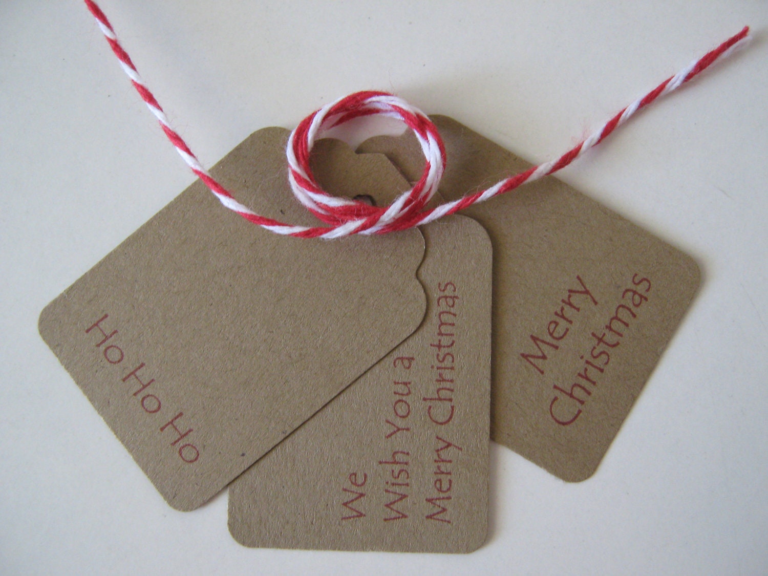 Christmas Gift Tags Kraft Brown with Red - Set of 100 - 1-3/4" x 1-1/4"