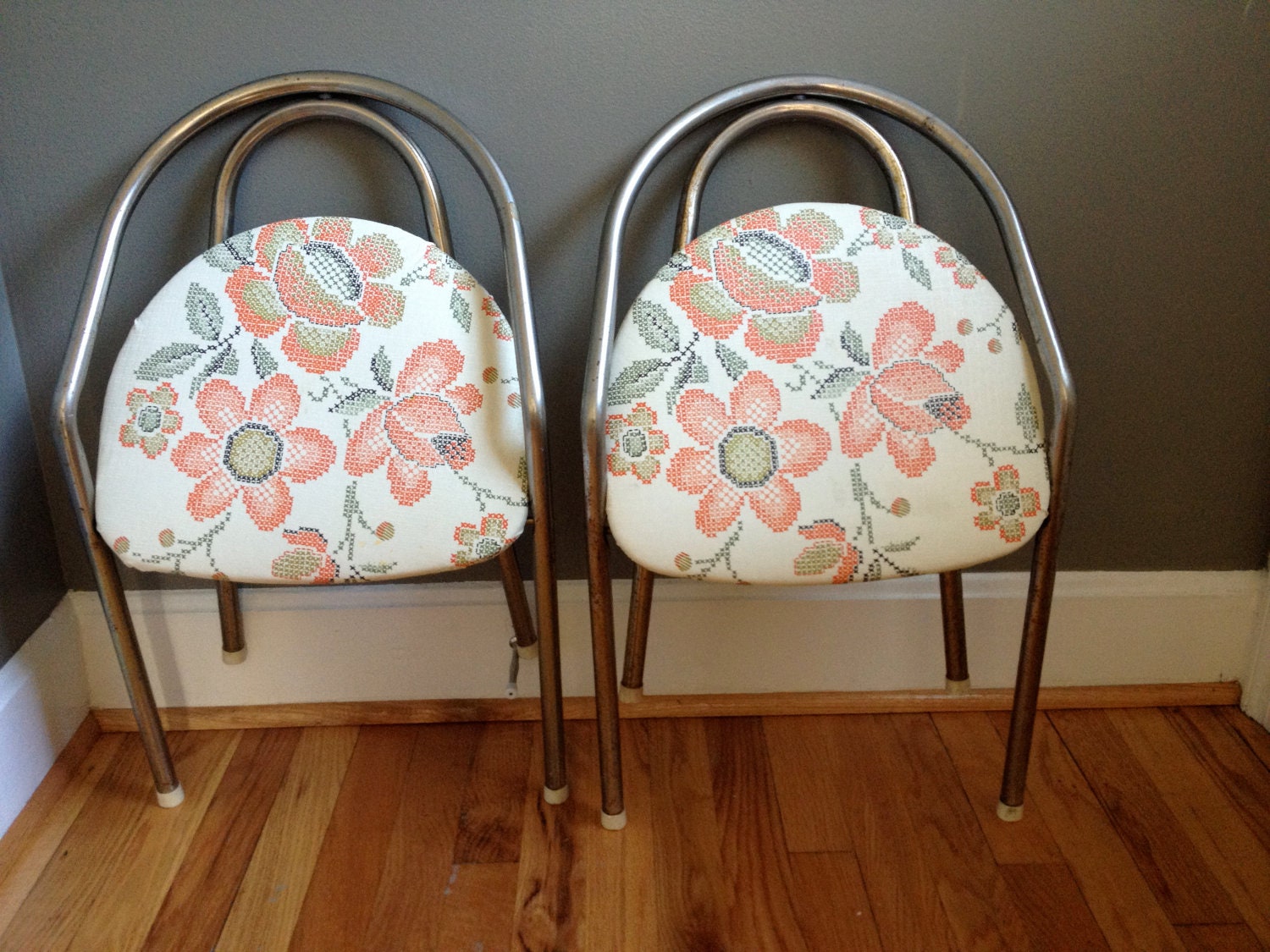 Set of 2 Upcycled Vintage Children's Metal Folding Chairs