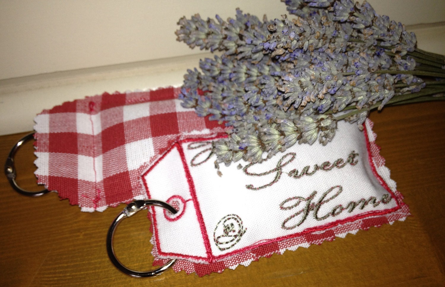 Key Ring - homemade embroidery ...with love, Organic French Lavender