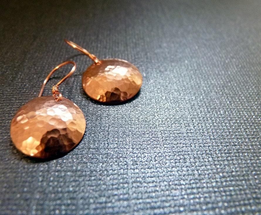 Hammered Copper Disc Earrings (Small)