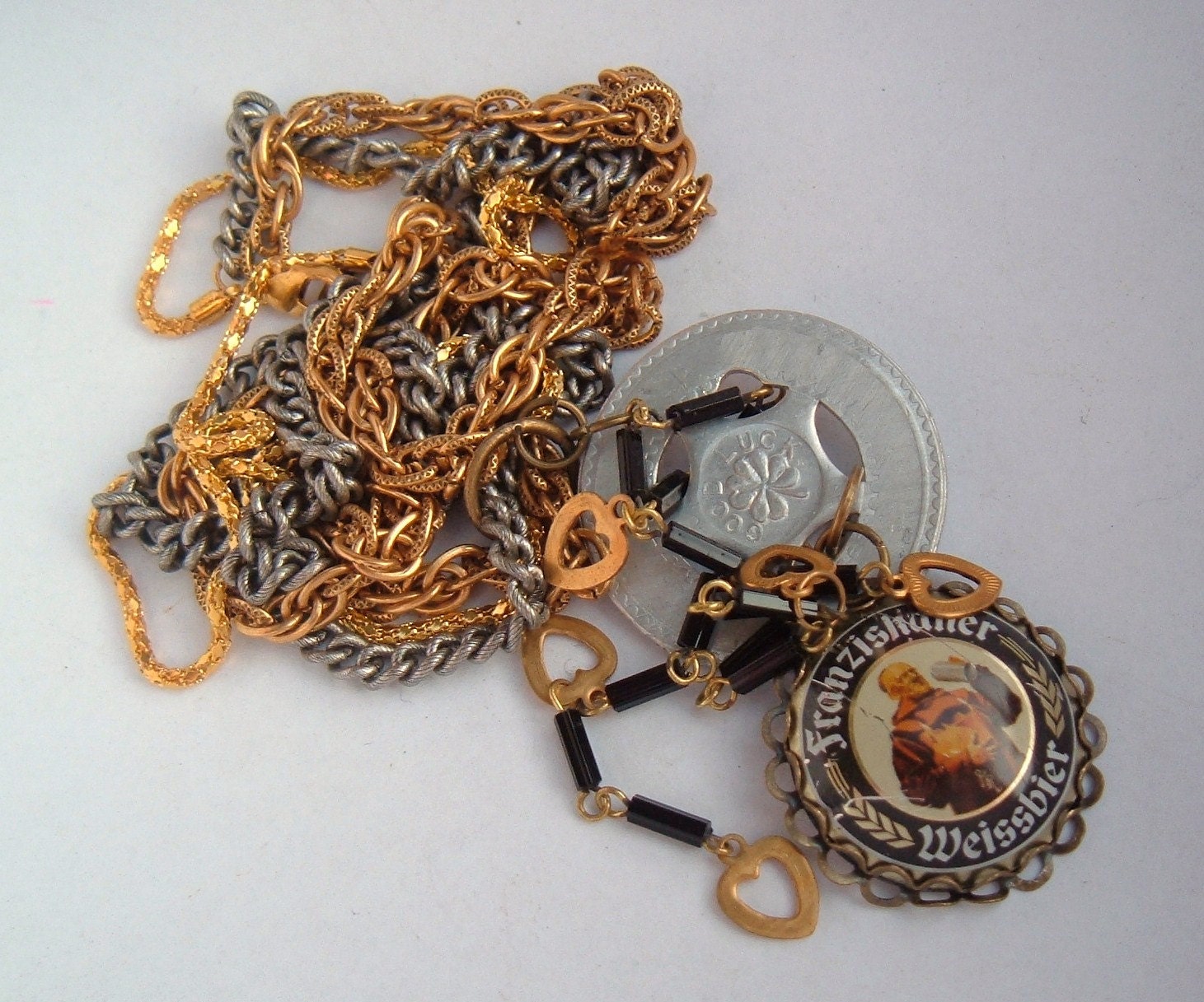Good Luck Friar Tuck Recycled vintage and beer cap necklace Cheers
